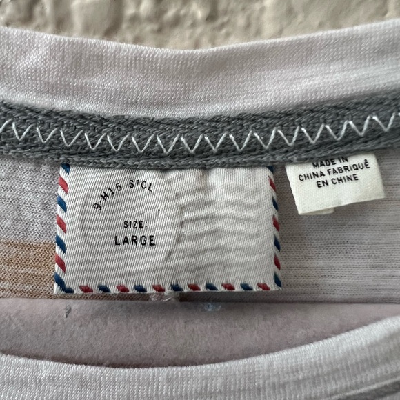 Postcards by Anthropologie T-shirt Size Large White Tan Stripes Floral Design - Picture 8 of 9